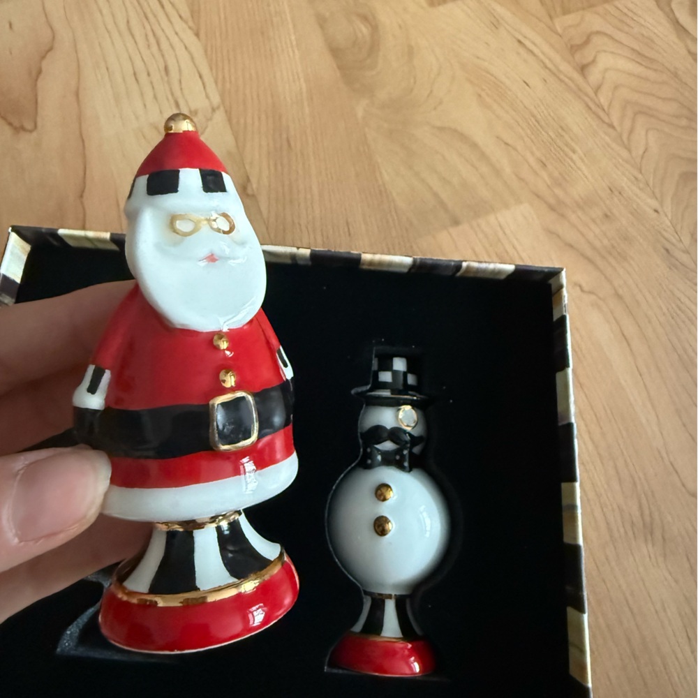 Mackenzie-Childs Salt & Pepper Shaker Santa & Snowman - Picture 5 of 8